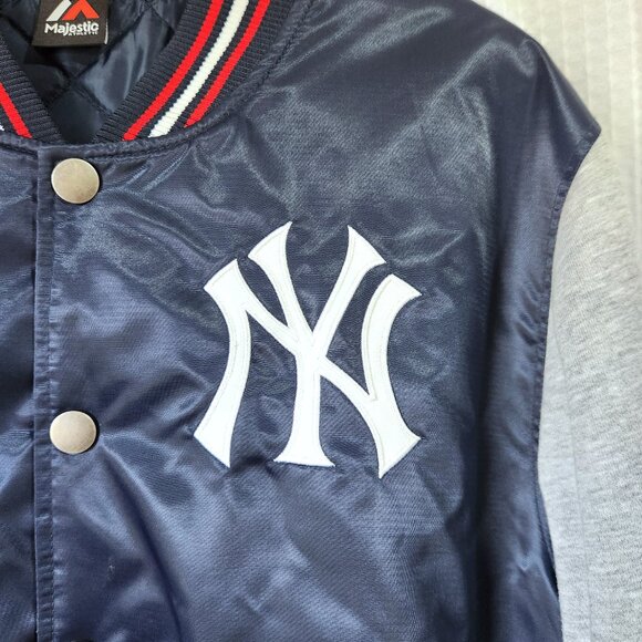 New York Yankees Bomber Jacket Men's Size XL Majestic Athletic MLB Blue & Grey - Picture 3 of 12